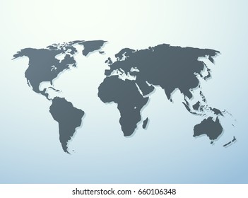 World Map Isolated On White Blue Gradient Background. Worldmap Vector Template For Website, Design, Cover, Annual Reports, Infographics. Flat Earth Graph World Map Illustration.