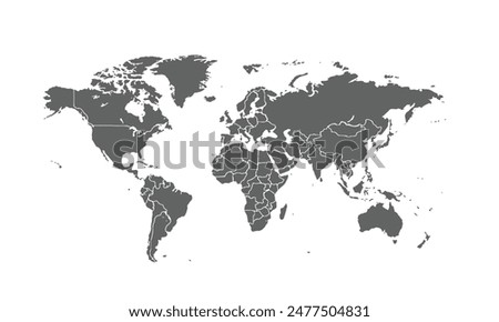 World map isolated on white background. for website layouts, background, education, precise, customizable, Travel worldwide, map silhouette backdrop, earth geography, political, reports.