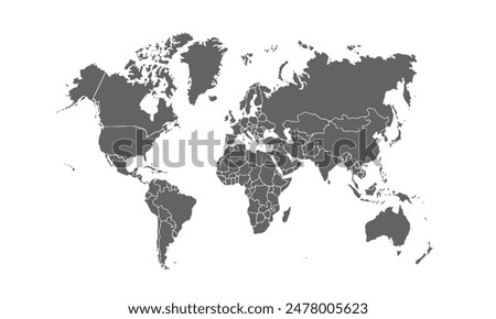 World map isolated on white background. for website layouts, background, education, precise, customizable, Travel worldwide, map silhouette backdrop, earth geography, political, reports.