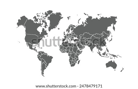 World map isolated on white background. for website layouts, background, education, precise, customizable, Travel worldwide, map silhouette backdrop, earth geography, political, reports.