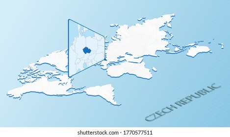 Mapa mundial de estilo isométrico con mapa detallado de la República Checa. Mapa azul claro de la República Checa con mapa abstracto del mundo. Ilustración vectorial.