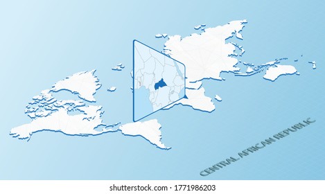 World Map in isometric style with detailed map of Central African Republic. Light blue Central African Republic map with abstract World Map. Vector illustration.
