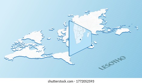 World Map in isometric style with detailed map of Lesotho. Light blue Lesotho map with abstract World Map. Vector illustration.