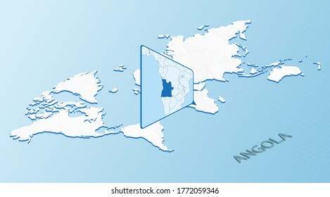 World Map in isometric style with detailed map of Angola. Light blue Angola map with abstract World Map. Vector illustration.