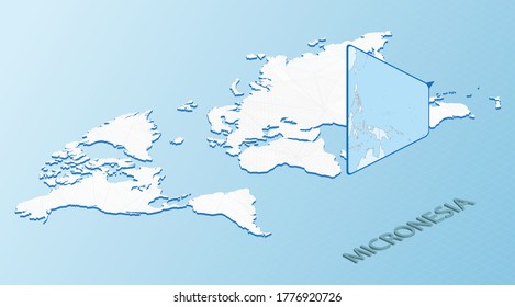 World Map in isometric style with detailed map of Micronesia. Light blue Micronesia map with abstract World Map. Vector illustration.