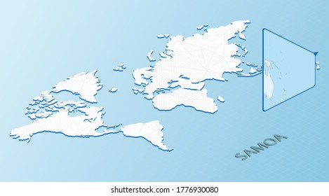 World Map in isometric style with detailed map of Samoa. Light blue Samoa map with abstract World Map. Vector illustration.