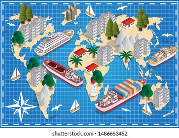 World map. Isometric. Vector illustration.