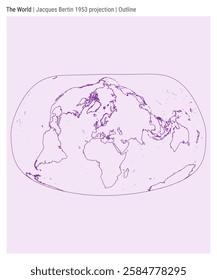 World Map. Jacques Bertin 1953 projection. Outline style. High Detail World map for infographics, education, reports, presentations. Vector illustration.