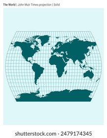 World Map. John Muir Times projection. Solid style. High Detail World map for infographics, education, reports, presentations. Vector illustration.