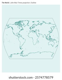 World Map. John Muir Times projection. Outline style. High Detail World map for infographics, education, reports, presentations. Vector illustration.