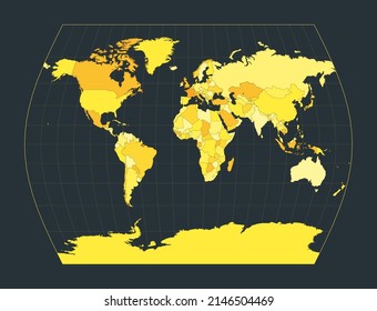 World Map. John Muir's Times projection. Futuristic world illustration for your infographic. Bright yellow country colors. Awesome vector illustration.
