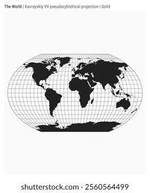 World Map. Kavrayskiy VII pseudocylindrical projection. Solid style. High Detail World map for infographics, education, reports, presentations. Vector illustration.