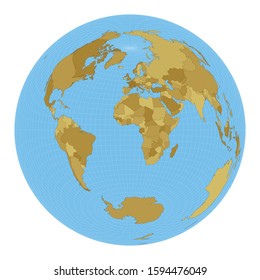 World Map. Lambert azimuthal equal-area projection. Map of the world with meridians on blue background. Vector illustration.