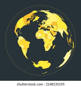 World Map. Lambert azimuthal equal-area projection. Futuristic world illustration for your infographic. Bright yellow country colors. Authentic vector illustration.