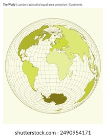 Mapa del Mundo. Proyección azimutal de igual área de Lambert. Estilo Continentes. Mapa del mundo de alta precisión para infografías, educación, informes, presentaciones. Ilustración vectorial.