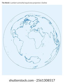 World Map. Lambert azimuthal equal-area projection. Outline style. High Detail World map for infographics, education, reports, presentations. Vector illustration.