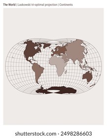 World Map. Laskowski tri-optimal projection. Continents style. High Detail World map for infographics, education, reports, presentations. Vector illustration.