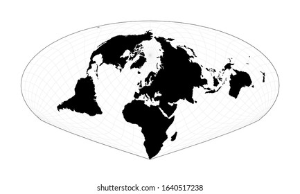 World map with latitude lines. Allen K. Philbrick's Sinu-Mollweide projection. Plan world geographical map with graticlue lines. Vector illustration.