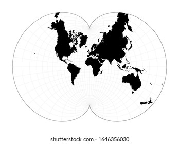 World map with latitude lines. August's epicycloidal conformal projection. Plain world geographical map with graticule lines. Vector illustration.