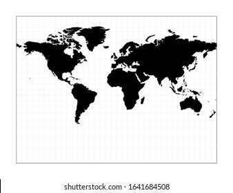 Mapa mundial con líneas de latitud. Proyección cilíndrica Miller. Planear mapa geográfico mundial con líneas gratificantes. Ilustración vectorial.