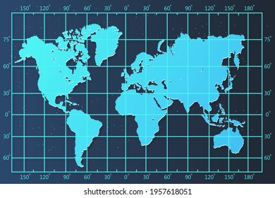 World Map - World Latitude and Longitude Map vector template with blue color for education, web, banner, internet isolated on galaxy background - Vector illustration eps 10