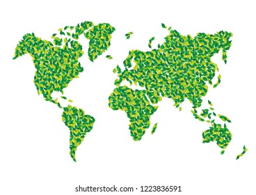 World map with leaves