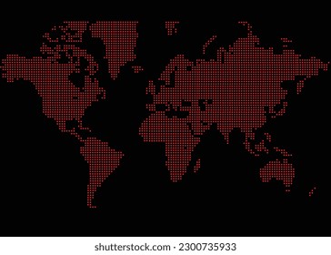 world map LED red dot on black color matrix vector for background festival anniversary cartoon icon banner presentation 