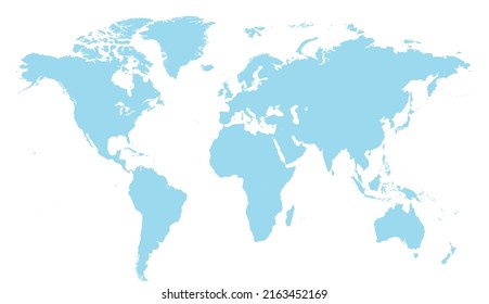 Mapa del mundo color azul claro, diseño plano 