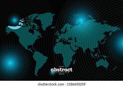 world map with light particle and sphere line striped ocean blue comunication technology theme background can be use for advertisement poster banner package and label design website cover vector eps.