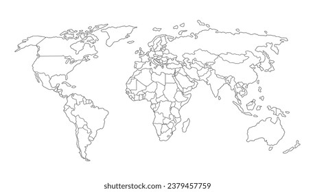 Mapa mundial. Ilustración vectorial de silueta ligera