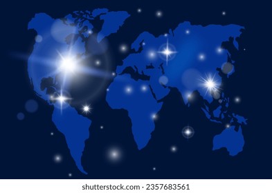 World map with light spots. Futuristic blue infographic