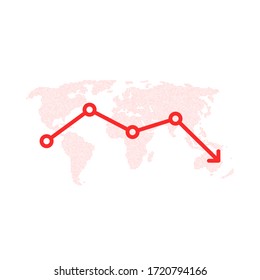 mapa mundial como el declive económico global. simple lisa y moderna diminución logarotipo gráfico elemento de ilustración de diseño aislado en fondo blanco. concepto de pérdida de rendimiento de datos y de falla del negocio