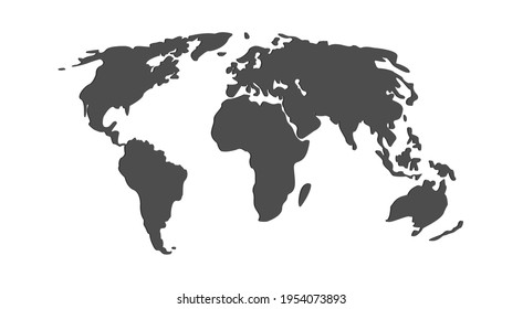 Mapa mundial de líneas de arte. Continentes dibujados a mano. Planeta plano gris de estilo planetario Tierra. Europa, América, Asia, Australia, África. Planeta Tierra simple estilo gráfico, contorno de mapa.Vector aislado en fondo blanco.