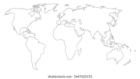 mapa do mundo Linha arte Ilustração com limites de continentes silhueta isolada estilize