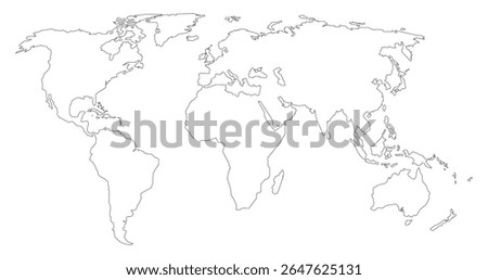 world map Line art Illustration with boundaries of continents isolated silhouette stylize