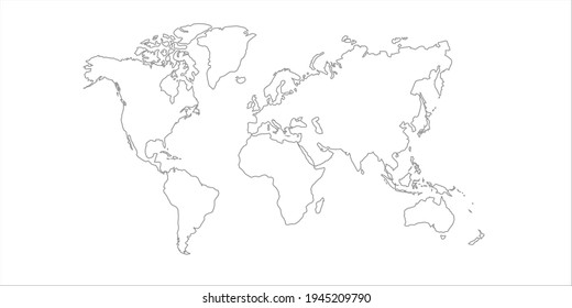 Dibujo de la línea de mapa mundial sobre fondo blanco.Vector EPS10