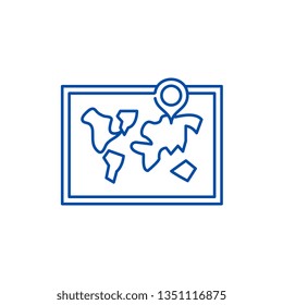 World map line icon concept. World map flat  vector symbol, sign, outline illustration.