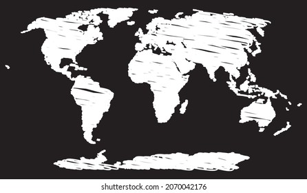 World Map Linie Icon Design, weiße Kreide. Zeichne ein Bild an die Tafel.