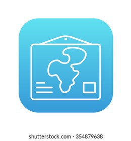 World map line icon for web, mobile and infographics. Vector white icon on the blue gradient square with rounded corners isolated on white background.