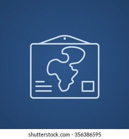 World Map Line Symbol für Web-, Mobil- und Infografiken. Vektorhellblaue Symbol einzeln auf blauem Hintergrund.
