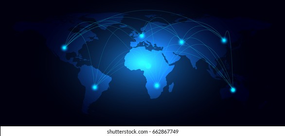 World map and line nodes networking technology