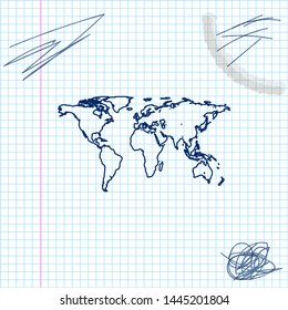 World map line sketch icon isolated on white background. Vector Illustration