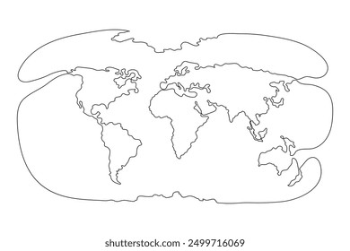 World map line style. World map outline isolated on white background. Vector illustration of geography, traveling the world