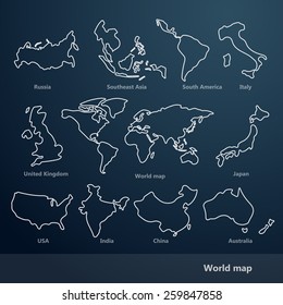 World Map line vector Illustration