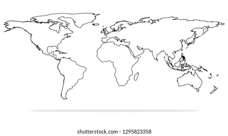 World map line vector isolated on white background, flat design for background of infographic, web design, anual report or travel background template