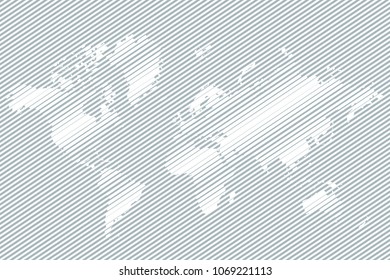 World map with lines. Hatched world map. Flat design. One line style. Simple modern minimalistic style. Cute linear design element. Simple illustrated illustration for printing, web