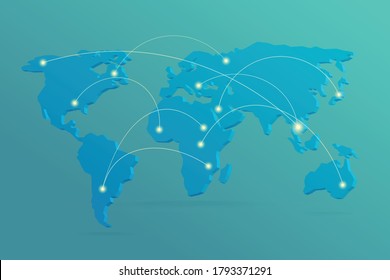 World map with lines of light conveys boundless communication. Concept of networking for global marketing.