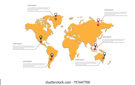 World map with lines and poiter marks. Easy for editing.