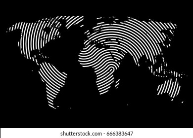 World Map with Lines. World Stripes Map.Travel Vector Illustration.