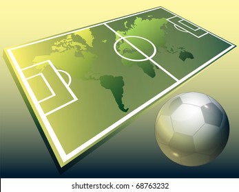 The world map located on the soccer field and football